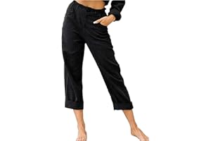 MINGCHE Pantaloni da donna in cotone e lino con coulisse posteriore, pantaloni estivi leggeri, comodi pantaloni in tessuto con tasca, pantaloni elastici in vita, per il tempo libero