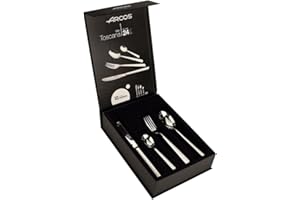 ARCOS Juego de Cubiertos de 24 Piezas para Mesa. Cuberterí­a Completa para 6 Personas. Set de 6 Cucharas, 6 Cuchillos, 6 Tenedores y 6 Cucharas de Postre. Serie Toscana. Color Plata