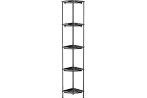 Lifewit Etagere Douche sans Percage 5 Niveaux, Rangement Angle Salle de Bain en Plastique, Porte Savon, Meuble Salle de Bain pour Shampoing, Gel Douche, Produits de Soins de la Peau, Noir