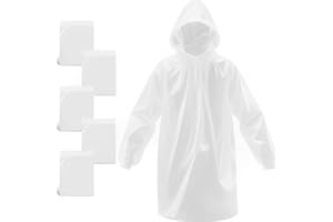 JITIFAZH Rain Ponchos Disposable for Adults, 5 Pcs Clear Family Pack Raincoats with Hood Sleeves for Disney Travel