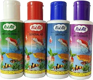 Rid-All Fish Medicine 120ml Pack | Anti-Chlorine + General Aid + Anti-Ich + Anti Fungus | 4 Bottles in Pack