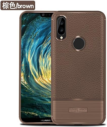 Huawei P20 Lite/Huawei Nova 3E Case, JMGoodstore Brown Silicone Cover for Huawei P20 Lite/Huawei Nova 3E Bumper Covers Huawei P20 Lite/Huawei Nova 3E Brown Carbon Fiber skin Case shell Ultra Light ShockProof ,with Huawei P20 Lite/Huawei Nova 3E Screen Protector Tempered Glass
