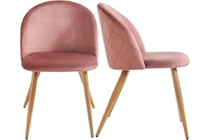 FurnitureR Juego de 2 sillas de comedor tapizadas de terciopelo, asiento de cojín de terciopelo y patas de metal de roble para sala de estar, rosa