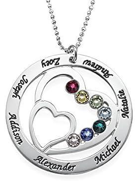 Herz in Herz-Kette mit Geburtssteinen - Personalisiert und Graviert - Geschenk für Mutter
