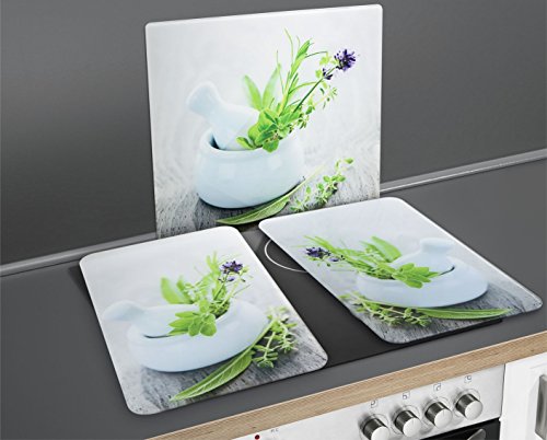 WENKO 2551911500 Motivplatte Kräutergarten – für alle Herdarten, Gehärtetes Glas, 56 x 1.8-4.5 x 50 cm, Multicolor - 4