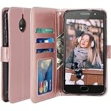 Moto G5S Plus Hülle, LK Luxus PU Leder Brieftasche Flip Case Cover Schütz Hülle Abdeckung Ledertasche (Rose Gold)