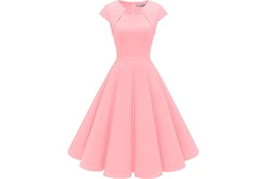 Homrain Sukienka koktajlowa w stylu vintage z lat 50., rockabilly, wieczorowa, dekolt w serek, plisowana spódnica, sukienka na imprezę