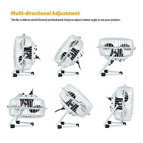 EasyAcc 4 Zoll Mini USB Ventilator desktop Lüfter Neigbar Für Den Schreibtisch Klein, Kompakt Und Kraftvoll, Mit An/Ausschalter –Weiß - 6