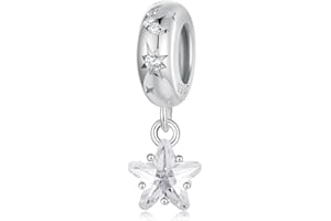 SHIYU Ciondolo a forma di stella per braccialetto Pandora, in argento Sterling 925, con perla in silicone, Zirconia cubica, Zirconia cubica