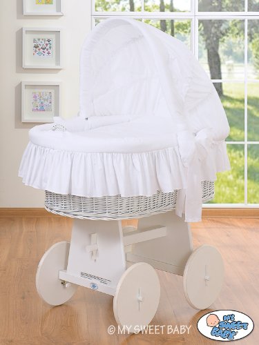 My Sweet Baby Sleeping Bear Wicker Crib Moses Basket (White)