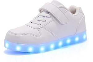 PEARLEAF Kids LED Lights Up Shoes USB Charging Luminous Trainers 7 Colors Flashing Lace Up Sneakers Sport Running Shoes/Unisex Boys Girls Children Birthday Gifts White Black Pink
