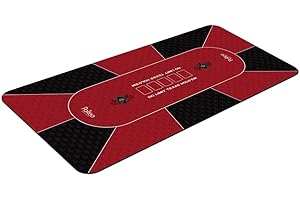 POKEO Tapis Poker 180x90 cm Rouge Motif - Tapis de Poker Rectangulaire - Tapis de Cartes à Jouer - Tapis de Jeux de Cartes - Tapis Jeu Poker