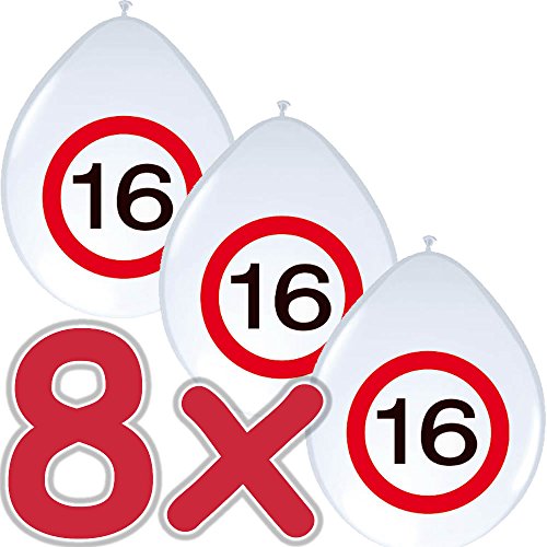 23-tlg. Partyset * 16. GEBURTSTAG * mit Verkehrschild Deko: Girlande + Rotorspiralen + Absperrband und vielen Luftballons von CARPETA® // Dekoset Dekobox Verkehrsschild - 6