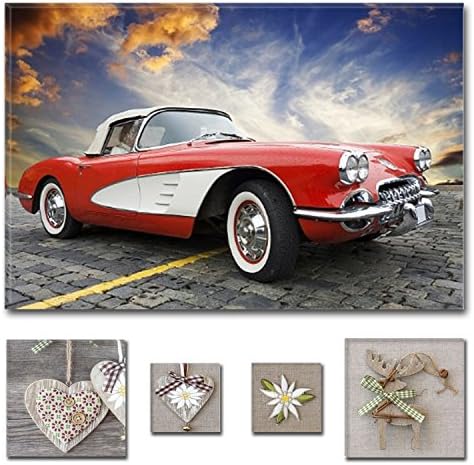 Eco Light Wall Art Canvas Bundle Exquisite Classic Chevrolet Corvette 23.62 X 35.43 Inch for Home Décor and Lovely Rustic Collage Set of 4 Artwork Modern Framed