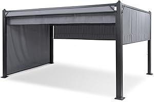 Blumfeldt Pantheon Cortina Pavillon, Wasserdicht mit Faltdach, Stabiler Gartenzelt mit Seitenwänden, Metall Winterfest, Partyzelt mit UV-Schutz, Polyester, 3x4m, Grau