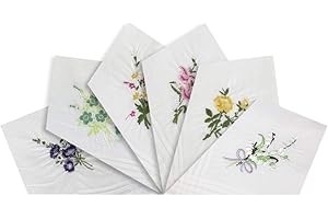 WARWICK & VANCE Damen-Taschentücher mit Blumenstickerei, 100 % Baumwolle, 29 x 29 cm, Weiß, 6 Stück