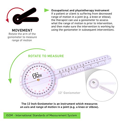 66fit Goniometer, Kunststoff, 30 cm, kalibriertes medizinisches Winkel-Lineal - 2