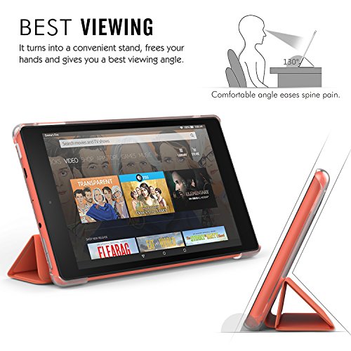 MoKo Hülle für All-New Amazon Fire HD 8 Tablet (7th Generation – 2017 Modell) – Ultra Slim Lightweight Smart Cover mit Durchschaubar Rückseite Schutzhülle für das neue Fire HD 8, Orange - 4