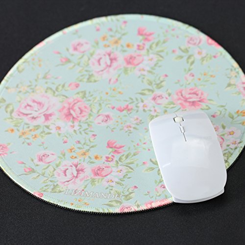 Gaming Mauspad(250 x 250 x 3 mm) ,Lizimandu Silent Designer Runde Round Mousemat /Standard Size mit Anti-Rutsch-Leder-Runde Double Sided Durchmesser 25 cm für alle gängigen Mouse-Typen(Blauer Hintergrund Rose/Blue Background Rose) - 5