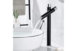 GHOPY Robinet de lavabo cascade noir mitigeur monochrome en laiton avec fixations standard britanniques