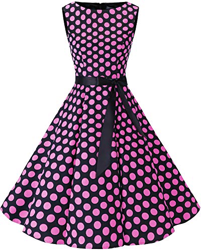 Bbonlinedress 50s Vestidos Vintage Retro Rockabilly Clásico Black Pink Big Dot 2XL