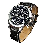 Genossen Luxus-Mode Kunstleder Herren Blue Ray Glas Quartz Analog Uhren Schwarz