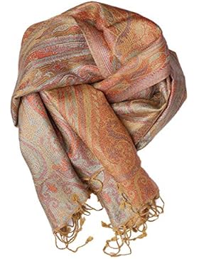 Pashmina Seidenschal Tuch aus Punjab, Indien, Paisley Muster, 160 x 35 cm - 100% Seide - viel Farben