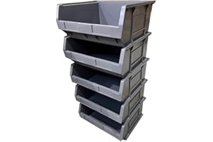 SOLENT PLASTICS 5 x XL6 Size 6 Small Parts Plastic Open Fronted Storage Stackable Bins 28 Litre Linbin Order Picking Stacking Boxes (Pack of 5) (Grey)