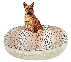 BESSIE AND BARNIE Signature Aspen Snow Leopard/ Blondie Luxury Shag Extra Plush Faux Fur Bagel Pet/Dog Bed (Multiple Sizes)