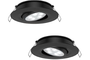 acegoo 2 x Faretti LED da Incasso 12V Camper Barca Orientabile 70° Downlight Soffitto Plafoniera per Roulotte Furgone Cucina Cartongesso, Angolo del fascio di 35° Alluminio completo(Nero 5000K)