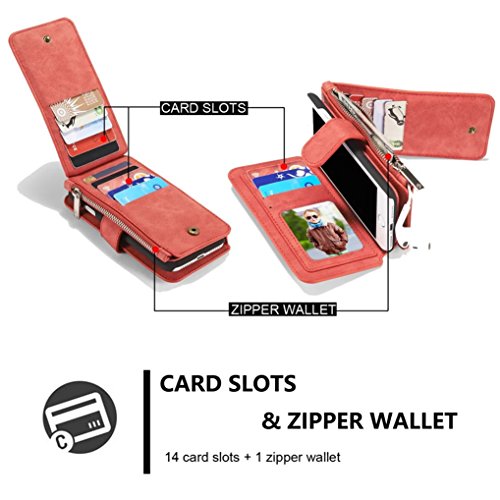 LOOKAY Apple iPhone 7(4,7″) Multifunktions PU Leder Handy Tasche Schutzhülle hülle und Geldbörse 2 in 1 – Rot - 5
