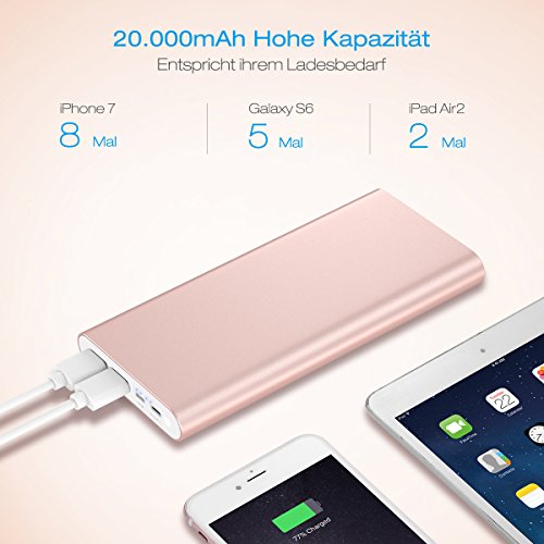Poweradd 20000mAh Powerbank Externer Akku mit Micro USB und Lightning Eingang, 2 AusgÃ¤nge bietet jeden Anschluss Max. 3,0 Ampere Ladestrom fÃ¼r iPhone und Android Smartphones