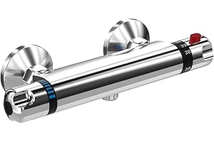 DAZONE Mitigeur de Douche Thermostatique à Fixation Murale Anti-brûlure, Raccord G 1/2", Robinet de douche en Laiton Avec Bouton,Température Constante Intelligente, Chromé (2)