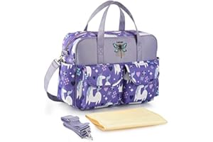Insular® Multifunctional Waterproof Mummy Shoulder Bag Diaper Bag Chic Nappy Changing Bag Tote/Messenger Style Large Light Weight with Changing Mat, Adjustable Straps (Unicorn Purple)