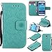 Produktbild Hozor PU Leder Hülle für Samsung Galaxy S4 Mini / SM-I9190 I9195 4.3 zoll Embossing Prägung Blumen Muster Ledertasche Weiche TPU Soft Rückseite Abdeckung Handytasche Bumper Schutzhülle Brieftasche Flip Case Wallet Cover Bookstyle Handyhülle Tasche Anti-Scratch Shell Folio Klapphülle mit Standfunktion Magnetverschluss und Kredit Kartenfächer - Hellgrün