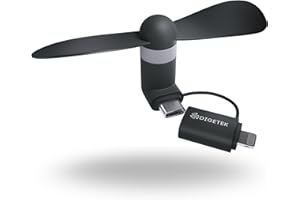 DIGETEK Mini Travel Fan for Smartphone – USB-C & Lightning Cooling Fan, Pocket-Sized, Ultra-Quiet, Compatible with iPhone, Samsung & More (Black)