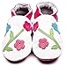 Inch Blue Girls Baby Luxury Leather Soft Sole Pram Shoes - Oriental Bird - Small - White Box