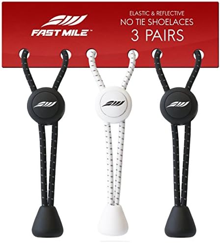 Fast Mile No Tie Shoelaces Elastic &amp; Reflective Lock Shoe Laces 365 Days 100% Guarantee (3 Pairs)
