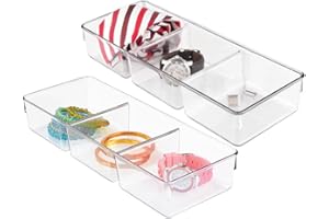 mDesign Organizer do szuflad, pudełko do przechowywania z 3 przegródkami, idealne na biżuterię, kosmetyki, paski, akcesoria itp. - Wytrzymałe plastikowe wkładki do szuflad - przezroczysty