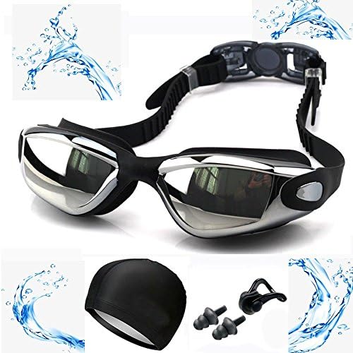 Swimming Goggles with Swim Cap + Ear Plugs+ Nose Clip+ Case, Swim Goggles No Leaking + Anti-Fog + UV Protection,Swim Kit For Unisex Men Women Youth Kids