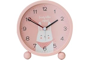 CONBLOM Despertador Infantil Sin Tic-tac con Luz Nocturna, Despertador Analógico para Niños, Función de Repetición y Silencioso de Alarma, para la escuela o el dormitorio (Rosa)