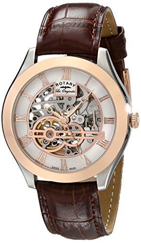 Rotary Men's Automatic Watch with White Dial Analogue Display and Brown Leather Strap gs90511/21