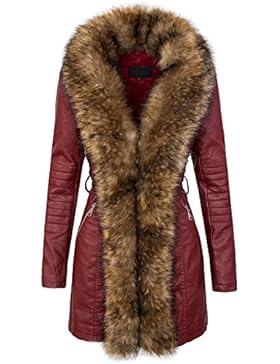 Damen kunstleder jacke mantel warm lederoptik übergangsjacke fellkragen D-249