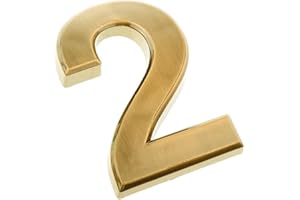 Colcolo Placa Numérica Adhesiva para Puertas de Casa en Dorado Brillante, Número 2, Individual