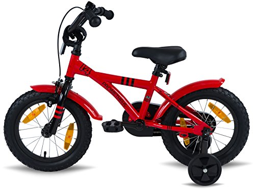 PROMETHEUS Kinderfahrrad 14 Zoll Jungen in Rot & Schwarz mit Stützrädern | Seitenzugbremse und Rücktrittbremse | ab 4 Jahren | 14″ BMX Edition 2017 - 4