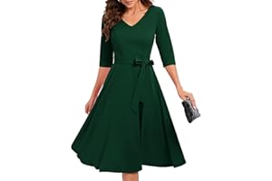 Bbonlinedress Rockabilly Kleider Damen 3/4 arm V-Ausschnitt Midi Langarm Festliche Kleider für Hochzeit Vintage Cocktailkleid