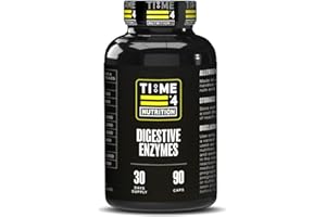 TIME 4 NUTRITION Time 4 Digestive Enzymes with Betaine Hydrochloride, Ox Bile Salts, Protease, Amylase, Lipase, Lactase & Proteolytic Enzymes Papaine & Bromelaine 90 Capsules 30 Day Supply Relieve Bloating & Gas