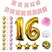 Produktbild 16. Geburtstag Luftballons Happy Birthday Banner Party Zubehör Set & Dekorationen von Belle Vous  Große Folienballons für den 16. Geburtstag  Gold, Weiß & Pink Latex-Ballon-Dekoration - Dekor für alle Jugendlichen geeignet
