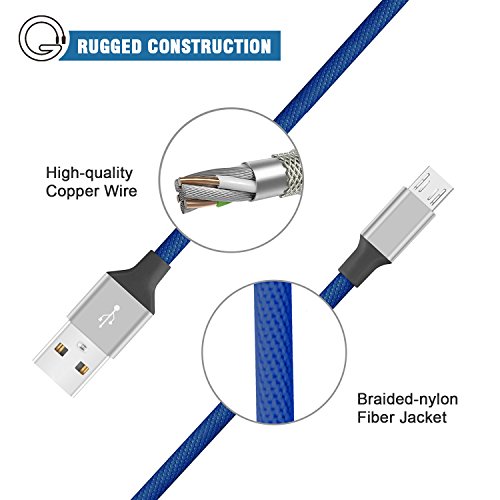 GlobaLink® Micro USB Kabel mit Dopppeltem umflochtenem verwicklungssicherem Denim Jeans USB Kabel Ladekabel Datenkabel Hohe Qualität Super Robust für alle Android Apparat, Android Smartphone, Samsung, Huawei, LG, HTC, Nokia, XiaoMi, Sony, Kindle und Mehr 2 pack 2M ( JeansBlau ) - 3