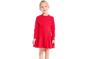 SMILING PINKER Abiti per Ragazze Abito Maniche Lunghe Maglia Gonne Pieghe Abito Semplice per L'autunno Inverno